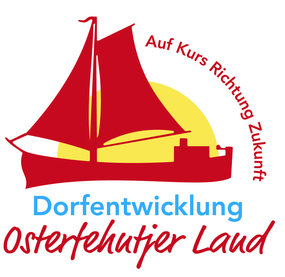 Logo Dorfregion Osterfehnter Land - ein rotes Schiff mit gesetzten Segeln