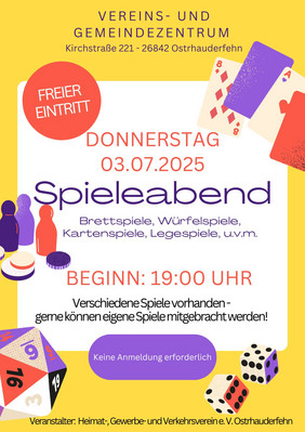Plakat für den Spieleabend.