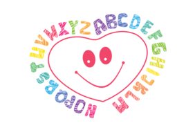 Herz mit Gesicht eingefasst mit dem Alphabet