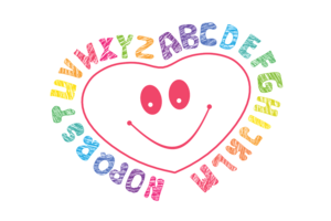 Herz mit Gesicht eingefasst mit dem Alphabet