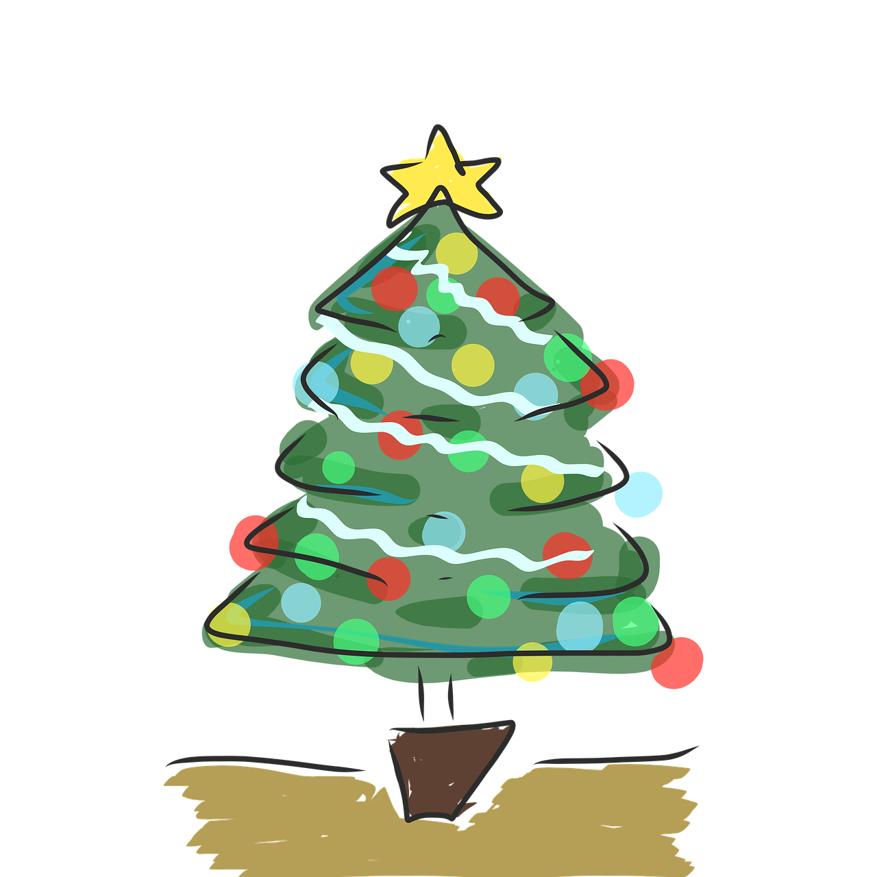 Die Zeichung eines Weihnachtsbaumes